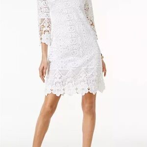 Alfani Shabby Chic Dress, Women’s Medium Midi White Floral Embroidered Dress